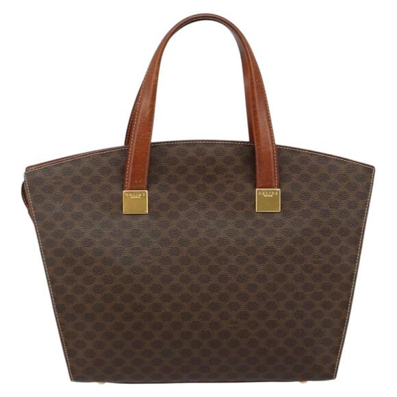 CELINE Macadam Canvas Hand Bag Pvc Leather Brown Gold - Picture 3 of 13